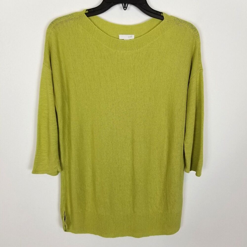 J.Jill Women Linen Blend Pullover Sweater Size S‎ Petite Green 3/4 Sleeve Light